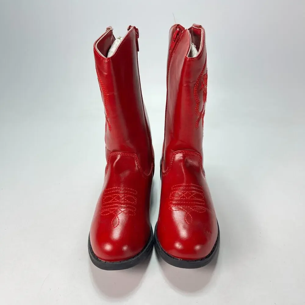 bebe Girls Red Classic Embroidery Mid Calf Western Cowgirl Boots Youth Size 3